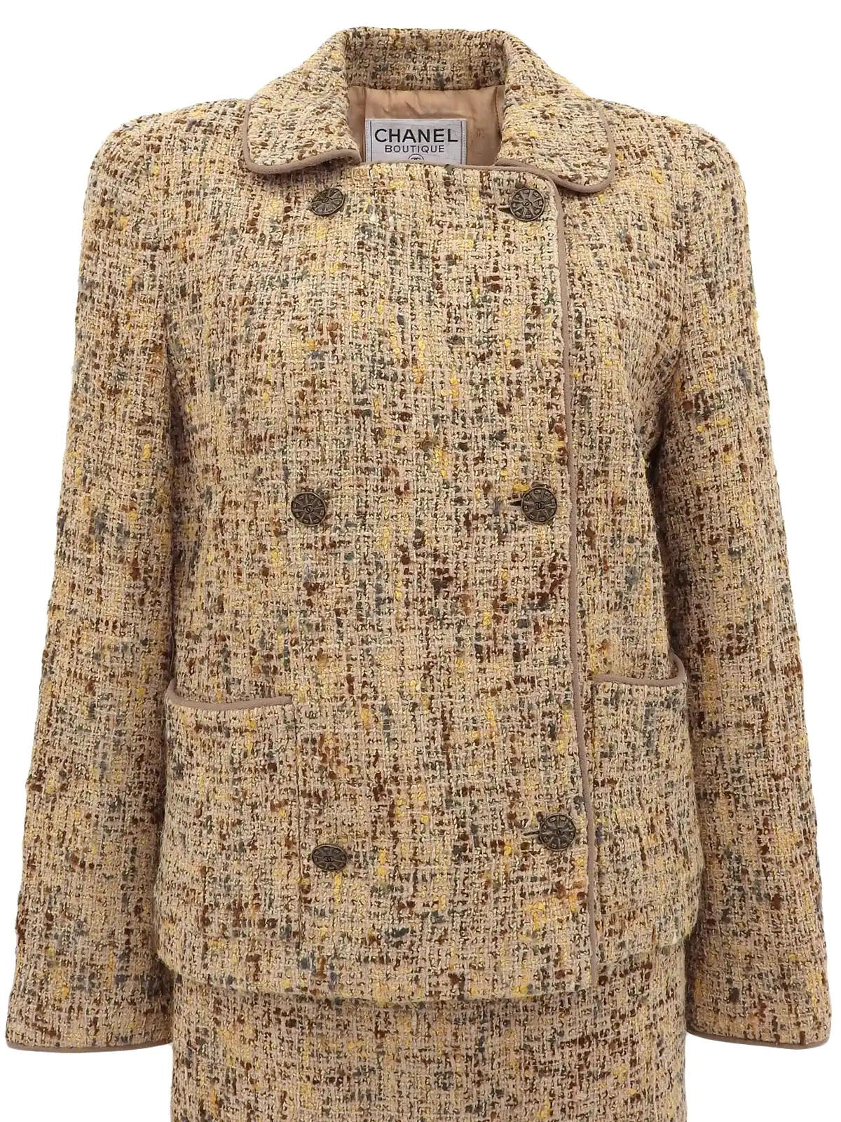 1998 Tweed CC Mark Button Double-Breasted Set, Beige/Multi