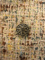 1998 Tweed CC Mark 纽扣双排扣套装，米色/多色