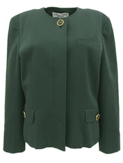 Logo Button Collarless Jacket Green