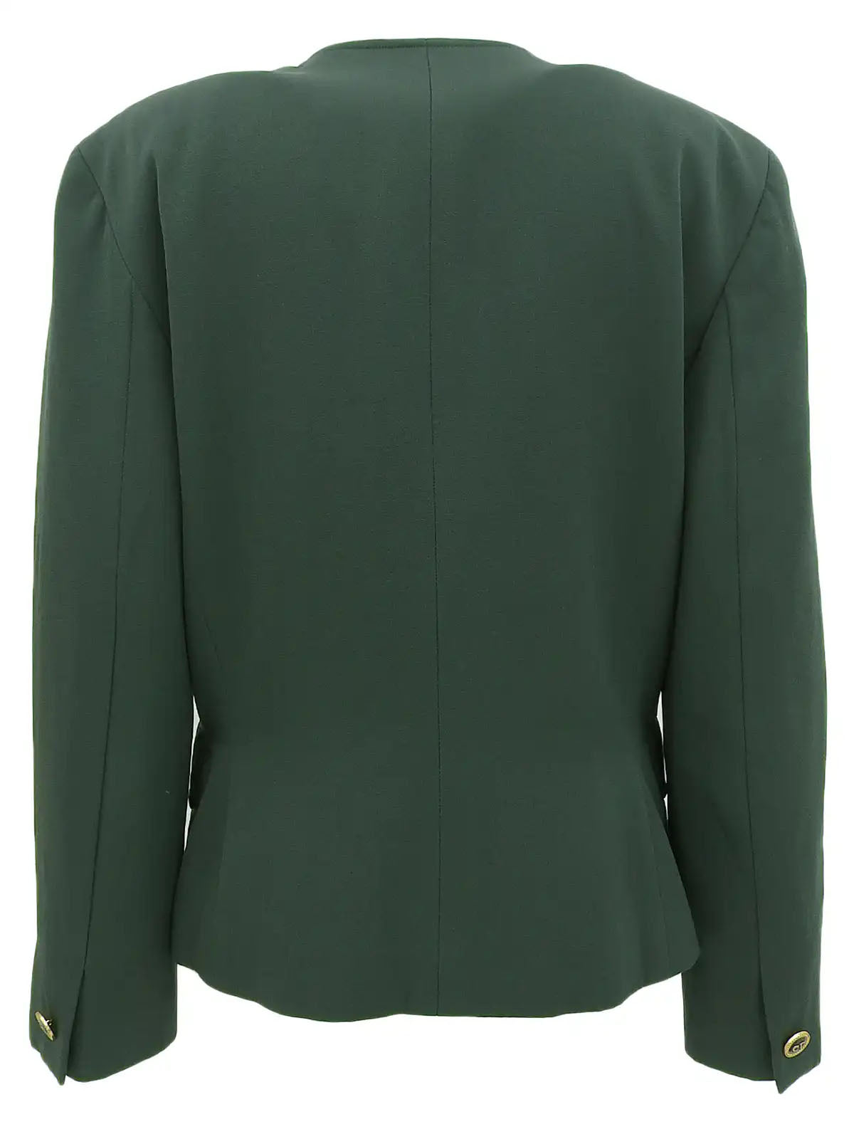 Logo Button Collarless Jacket Green