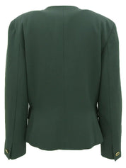 Logo Button Collarless Jacket Green