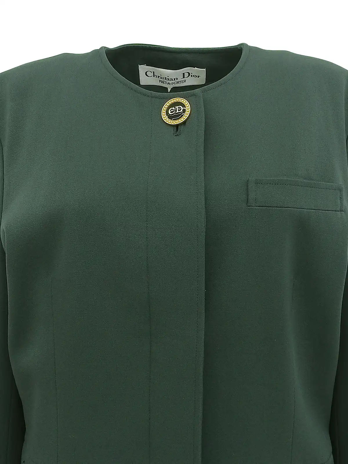 Logo Button Collarless Jacket Green