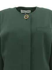Logo Button Collarless Jacket Green