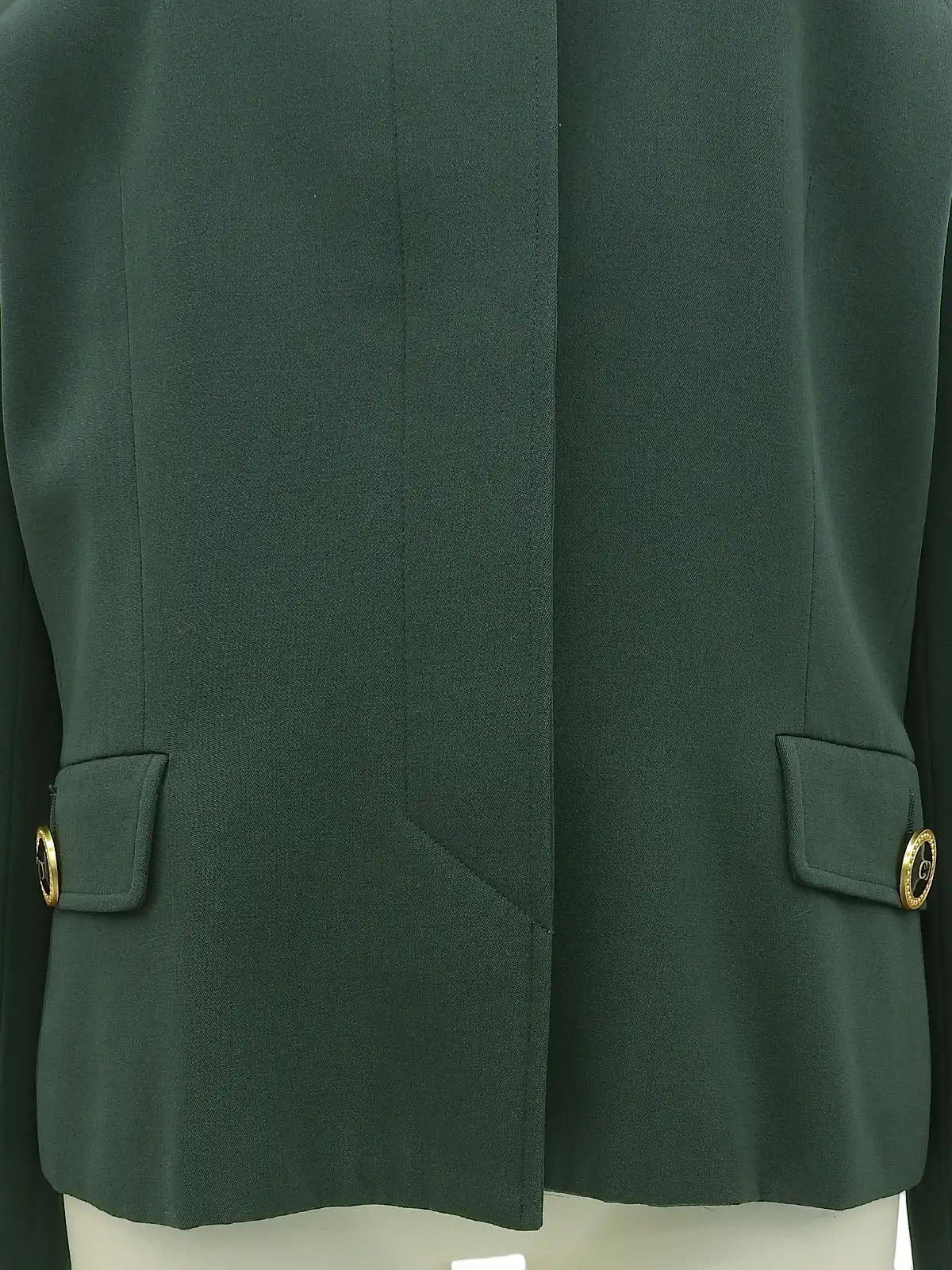 Logo Button Collarless Jacket Green