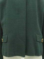 Logo Button Collarless Jacket Green