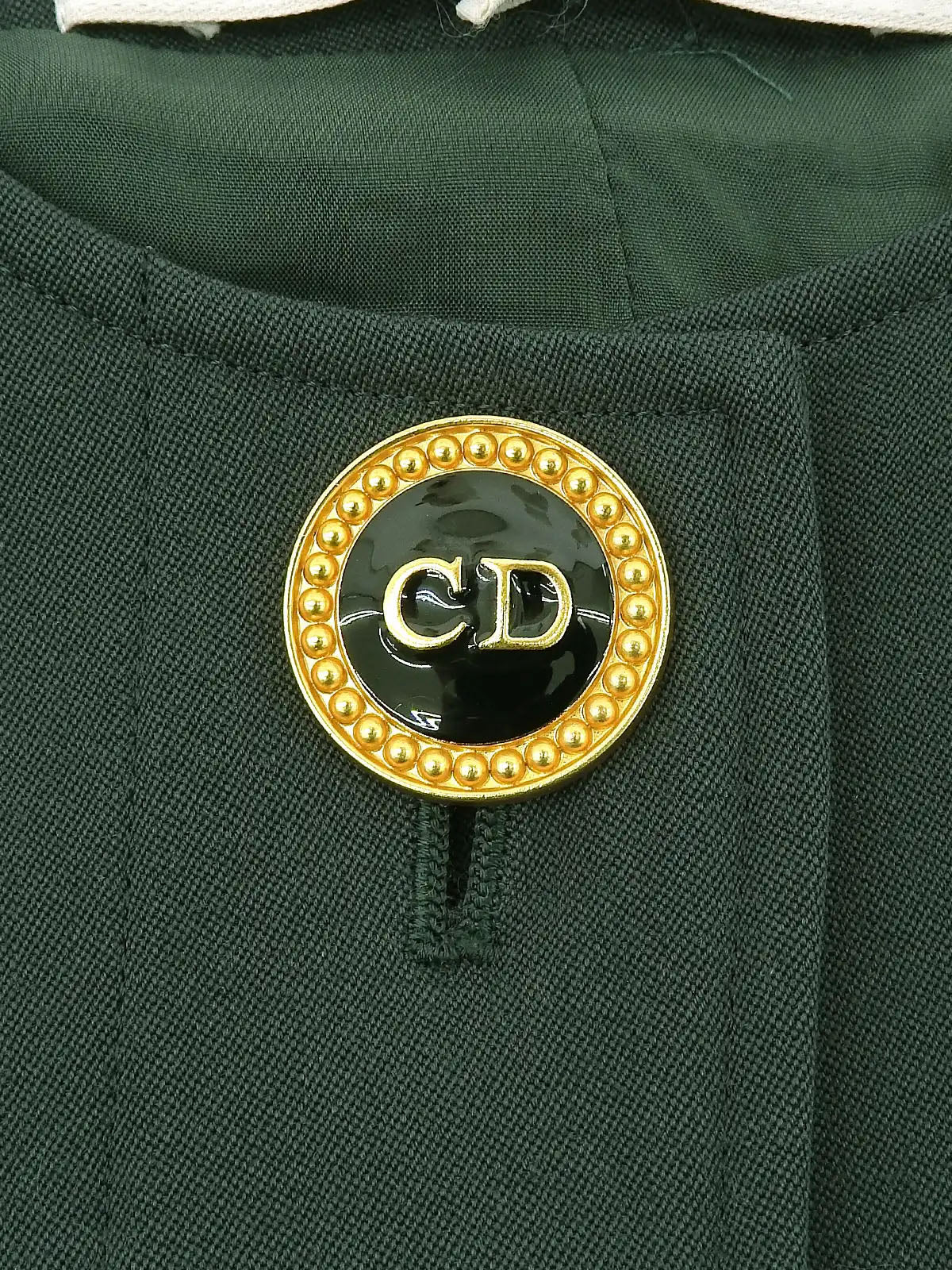 Logo Button Collarless Jacket Green