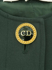 Logo Button Collarless Jacket Green