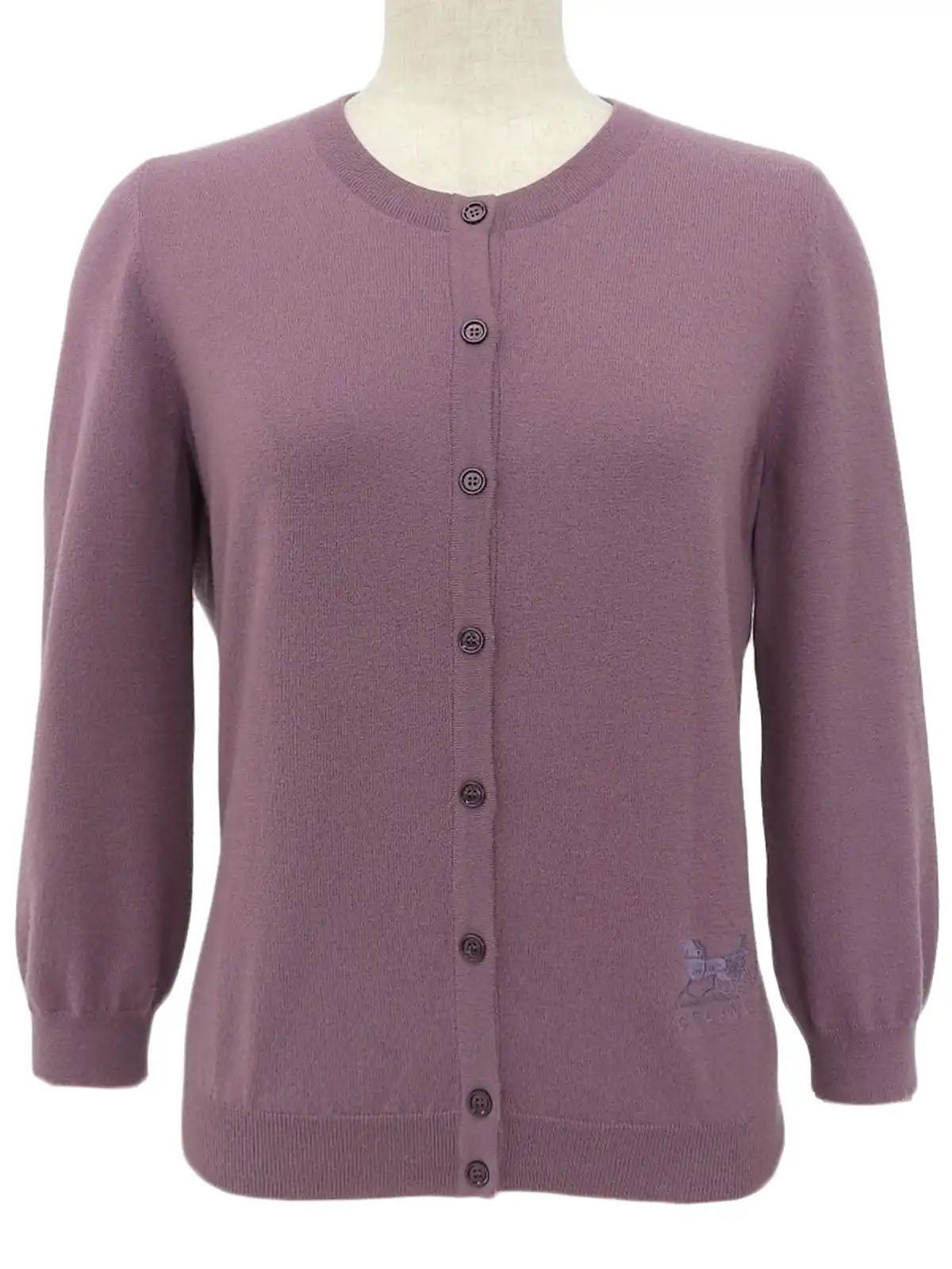 Purple Cashmere Logo Embroidered Long Sleeve Cardigan