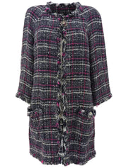 2007 Tweed CC Mark Collarless Long Jacket in Navy/Pink/Multi