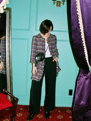 2007 Tweed CC Mark Collarless Long Jacket in Navy/Pink/Multi