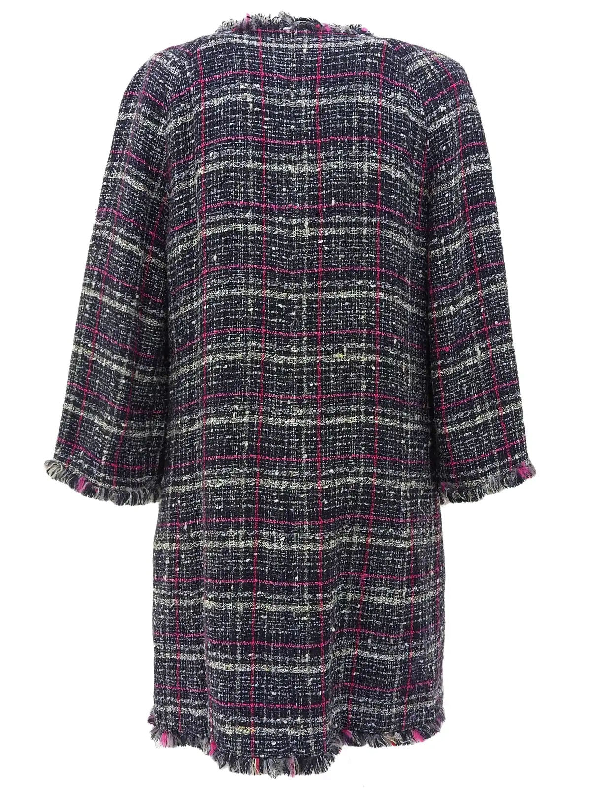 2007 Tweed CC Mark Collarless Long Jacket in Navy/Pink/Multi