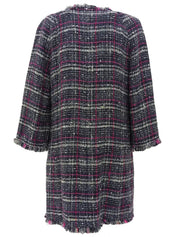 2007 Tweed CC Mark Collarless Long Jacket in Navy/Pink/Multi