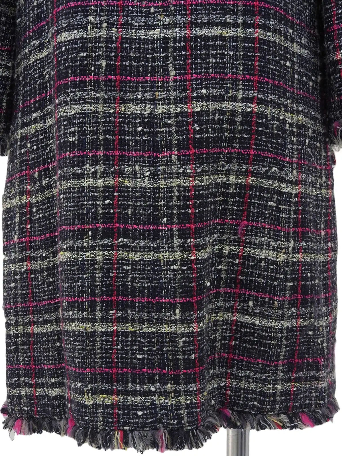 2007 Tweed CC Mark Collarless Long Jacket in Navy/Pink/Multi
