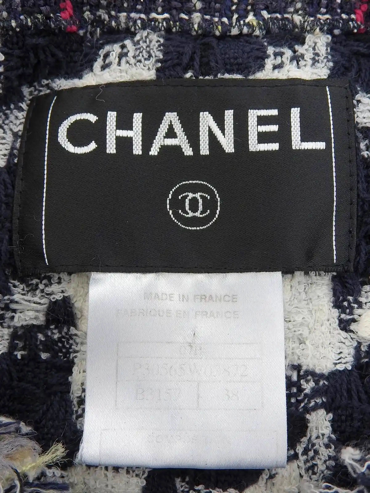 2007 Tweed CC Mark Collarless Long Jacket in Navy/Pink/Multi