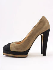 バイカラーCCマークステッチパンプス　ブロンズ／ブラック