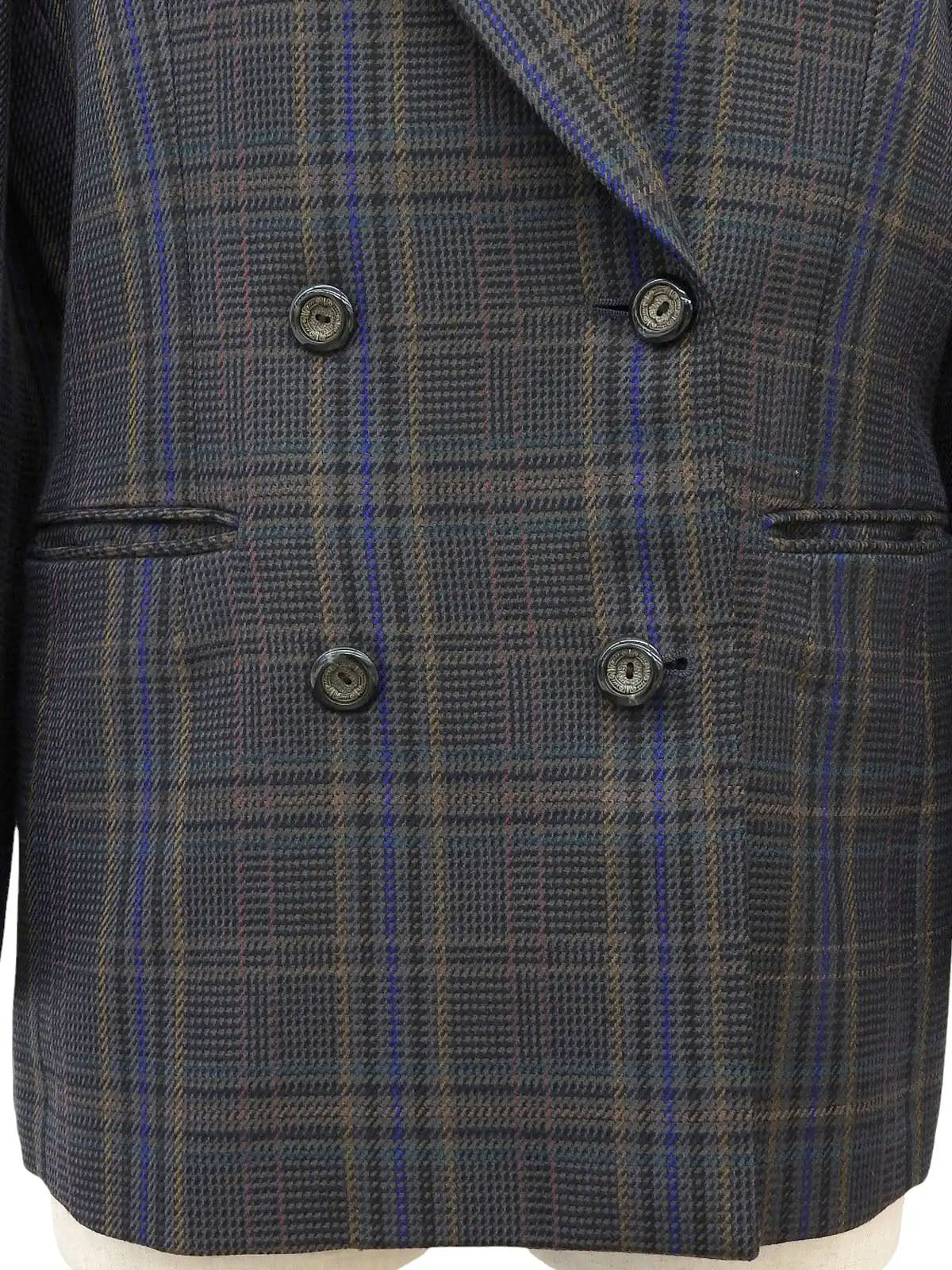 Check pattern double-breasted jacket in charcoal gray