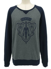 Logo design print raglan long sleeve top in gray/navy
