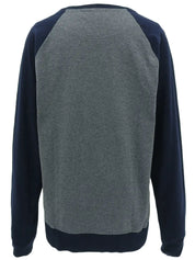 Logo design print raglan long sleeve top in gray/navy