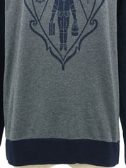 Logo design print raglan long sleeve top in gray/navy