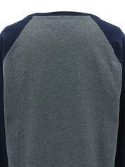 Logo design print raglan long sleeve top in gray/navy