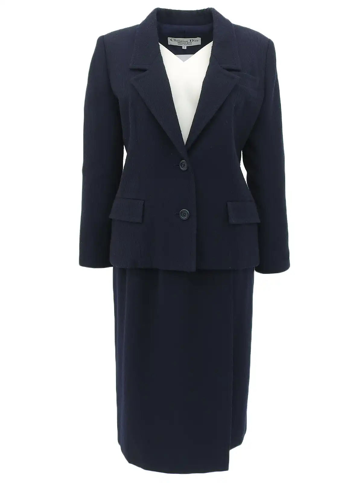 Navy wool round button set-up