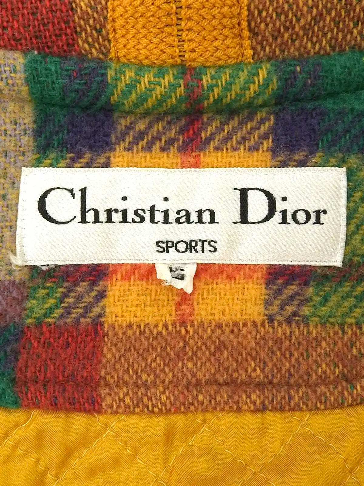 Wool check pattern duffle coat in mustard, green, and multicolor