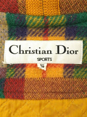 Wool check pattern duffle coat in mustard, green, and multicolor