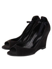 Suede lace-up wedge sandals in black