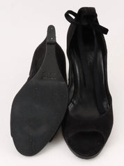 スエードレースアップウェッジソールサンダル　ブラック