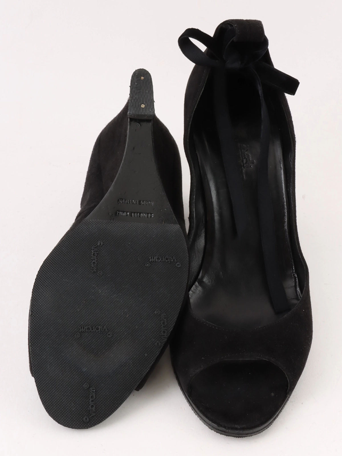 Suede lace-up wedge sandals in black
