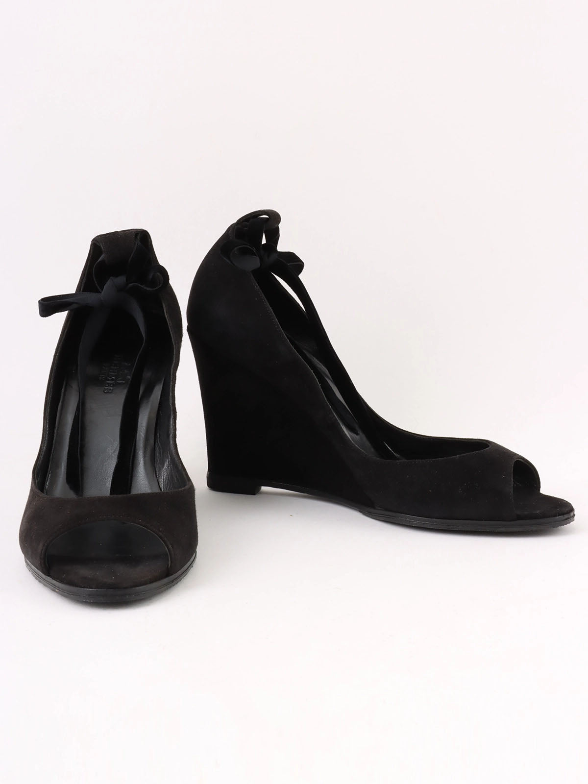 Suede lace-up wedge sandals in black