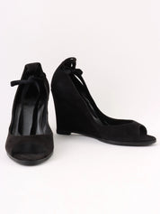 Suede lace-up wedge sandals in black