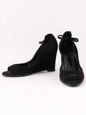 Suede lace-up wedge sandals in black