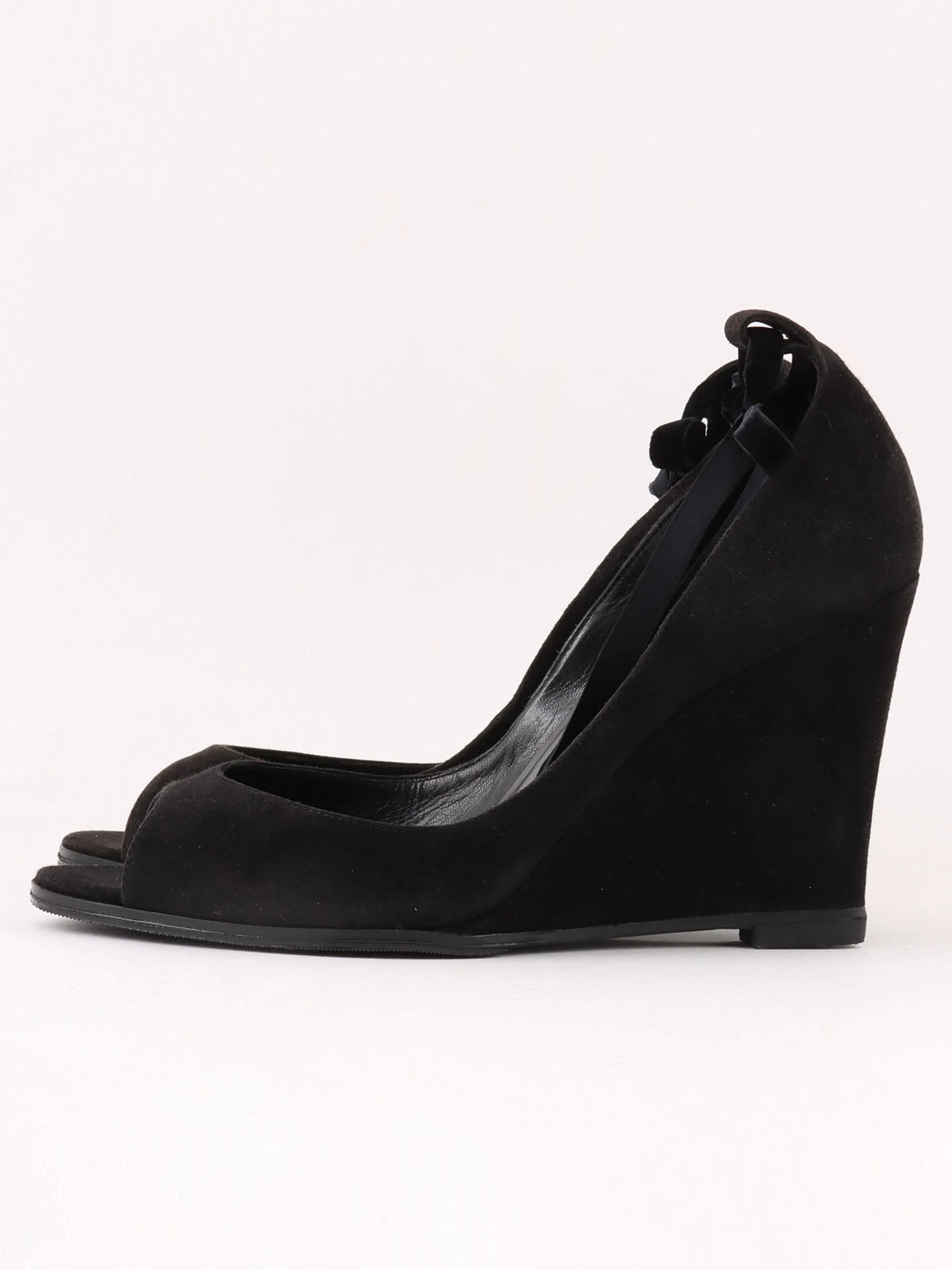 Suede lace-up wedge sandals in black