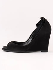 Suede lace-up wedge sandals in black