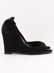 Suede lace-up wedge sandals in black