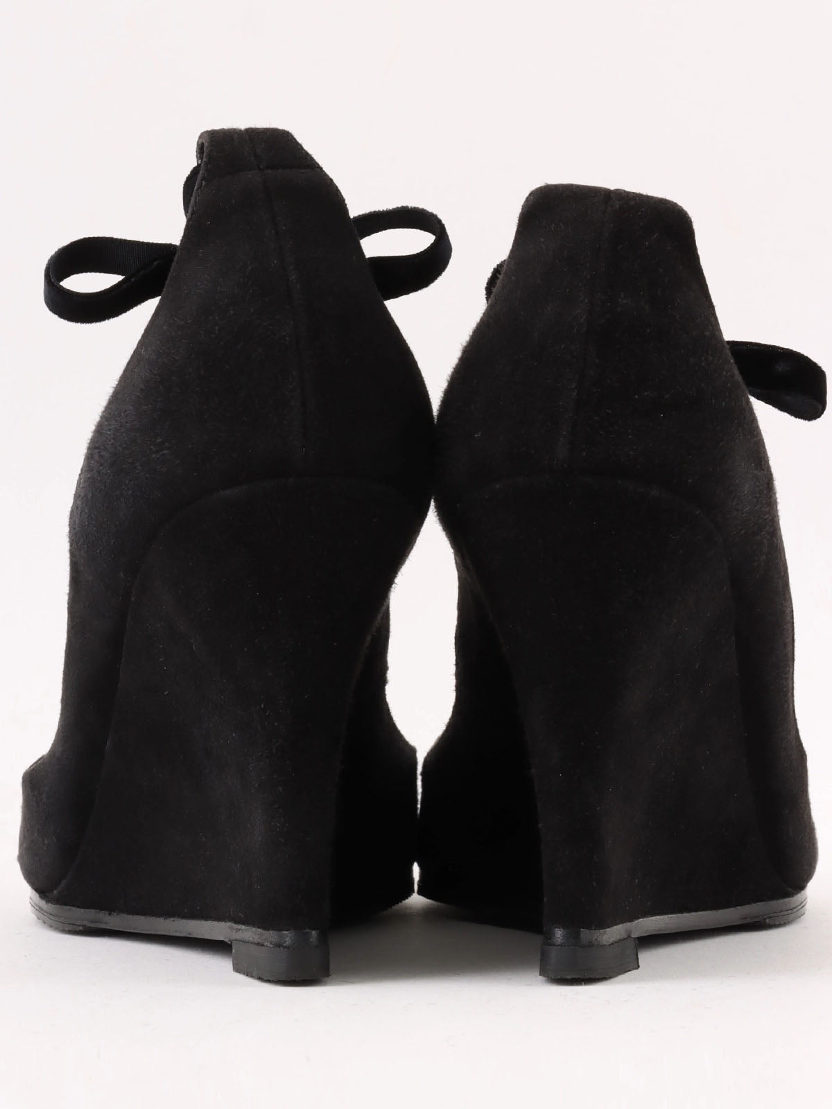 Suede lace-up wedge sandals in black