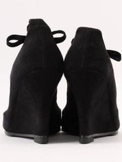 Suede lace-up wedge sandals in black
