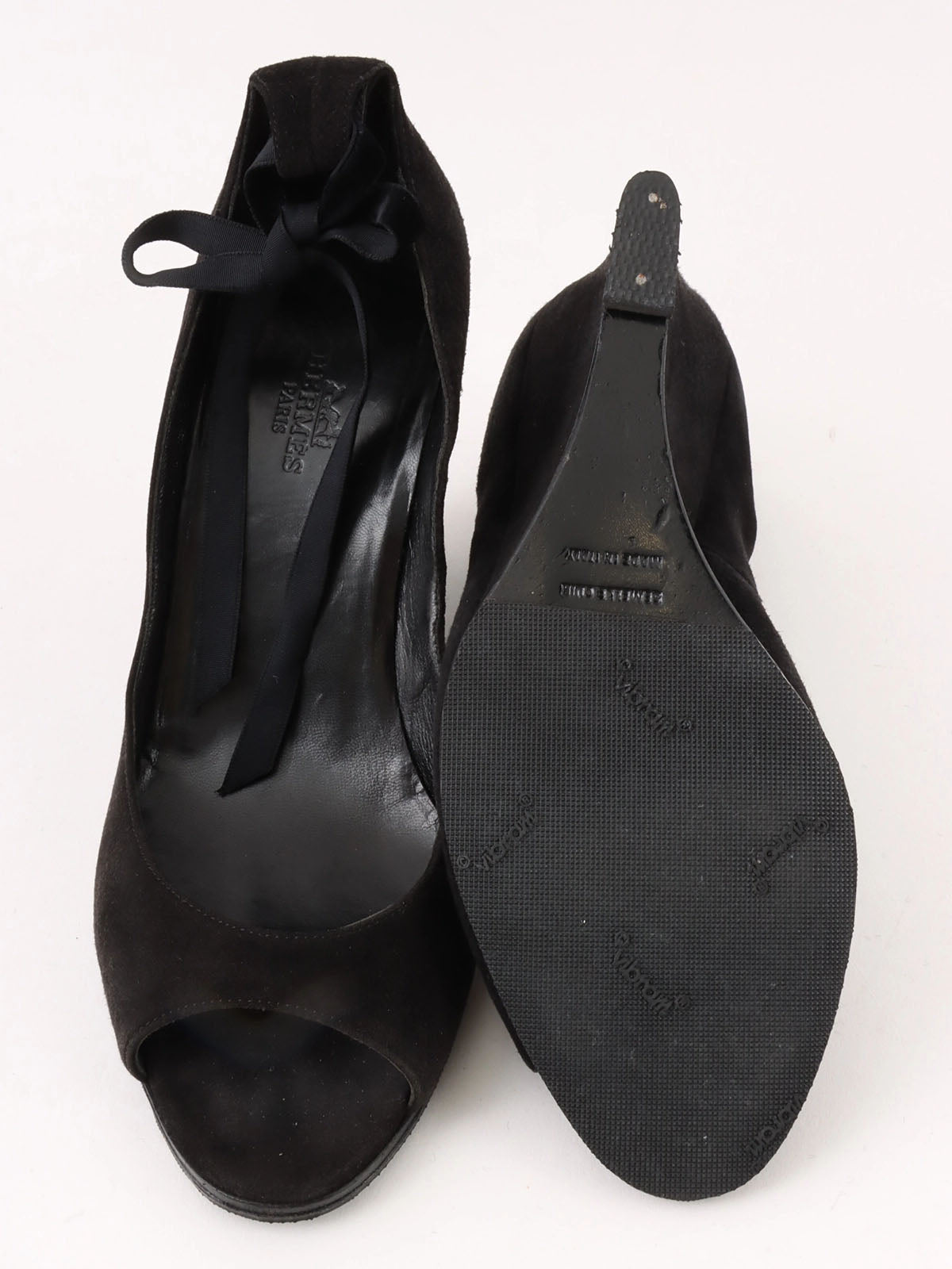 スエードレースアップウェッジソールサンダル　ブラック