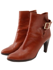 Brown leather logo buckle short boots
