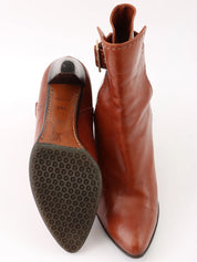 Brown leather logo buckle short boots