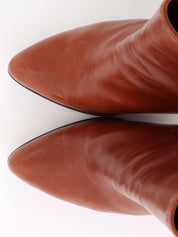 Brown leather logo buckle short boots