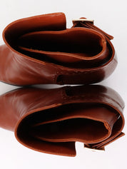 Brown leather logo buckle short boots