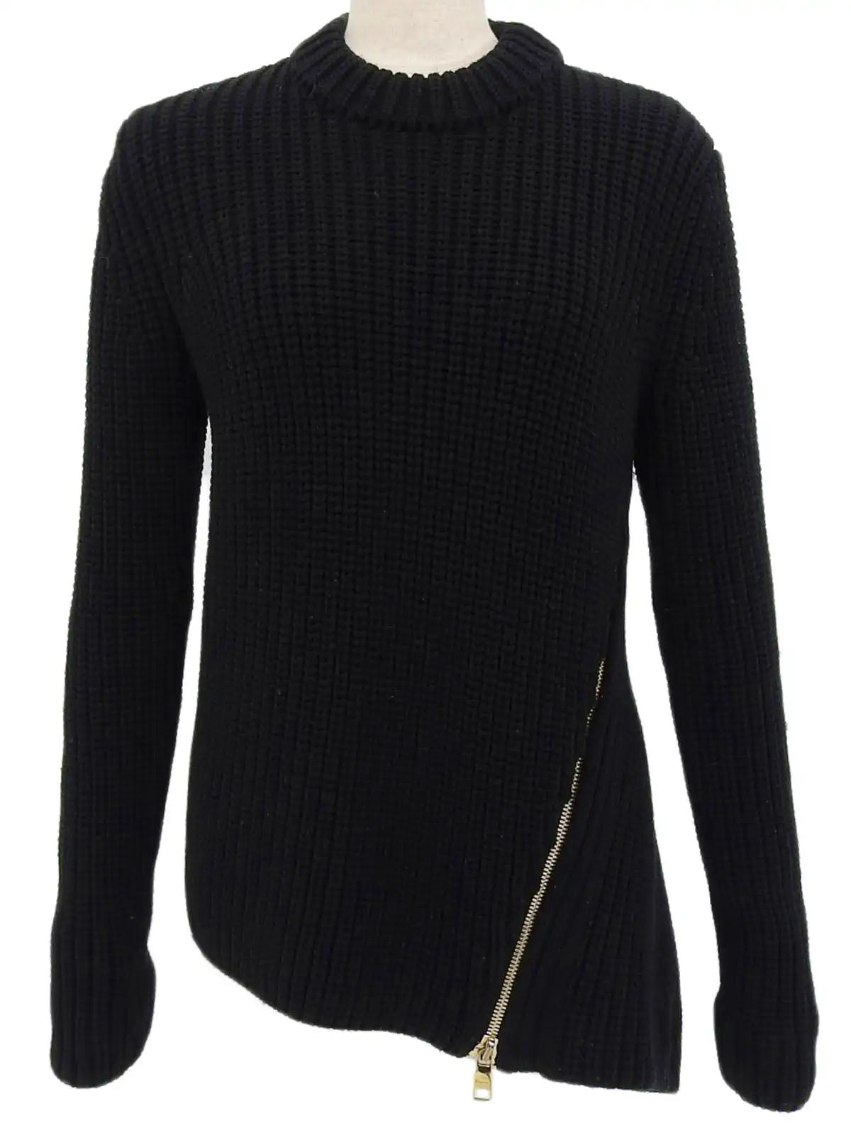 Logo Zip-Up Design Knit Sweater in Black