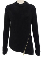 Logo Zip-Up Design Knit Sweater in Black