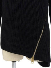 Logo Zip-Up Design Knit Sweater in Black