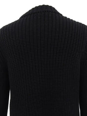 Logo Zip-Up Design Knit Sweater in Black