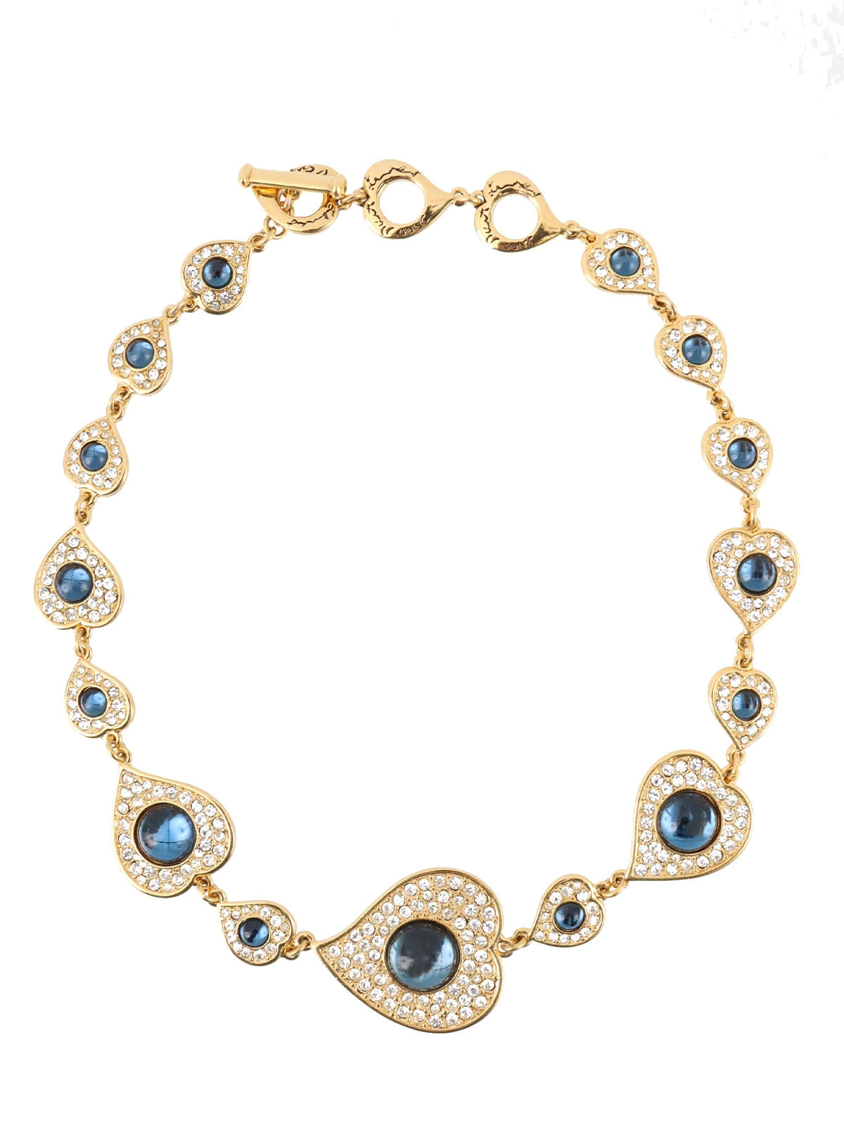 Heart Motif Color Stone Necklace Gold/Blue