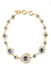 Heart Motif Color Stone Necklace Gold/Blue