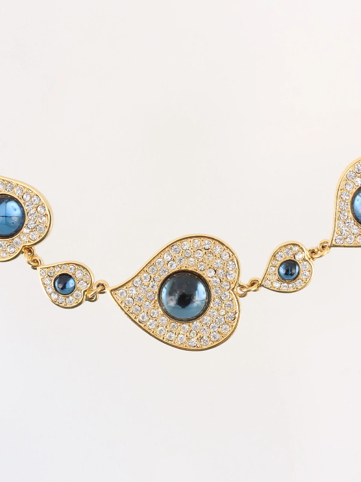 Heart Motif Color Stone Necklace Gold/Blue